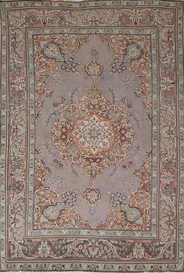Distressed Wool Gray Tabriz Persian Area Rug 6x10