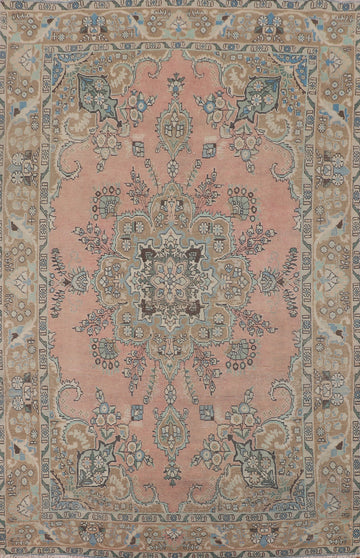 Distressed Pink Wool Tabriz Persian Area Rug 7x10