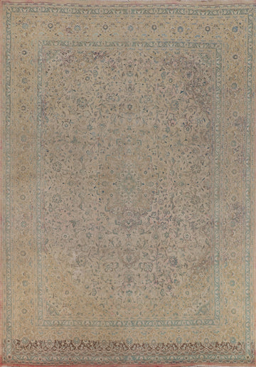 Distressed Wool Kashan Persian Area Rug 10x13