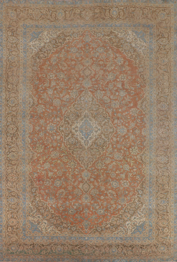 Orange Wool Handmade Kashan Persian Area Rug 10x13
