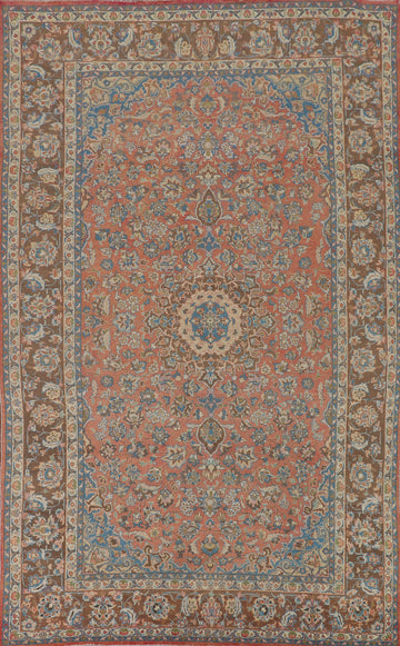 Orange Wool Floral Kashan Persian Area Rug 8x13