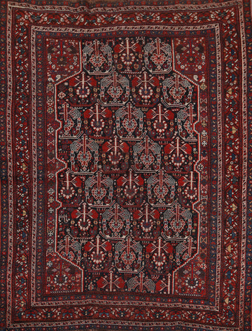 Pre-1900 Antique Wool Qashqai Persian Rug 5x6
