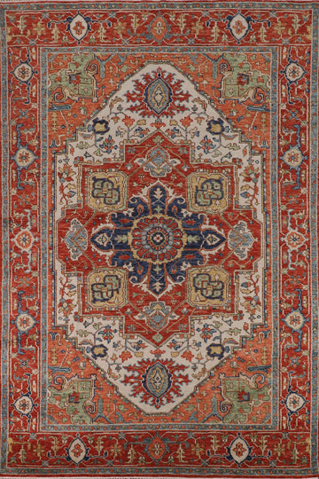 Orange & Ivory Heriz Serapi Indian Area Rug 9x12