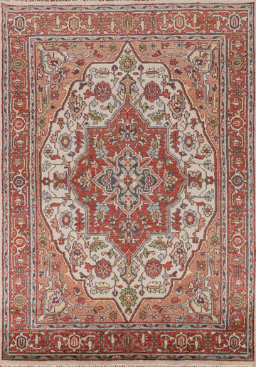 Ivory & Orange Wool Heriz Serapi Indian Area Rug 8x10