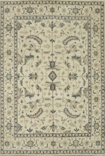 All-Over Ivory Floral Oushak Indian Area Rug 9x12