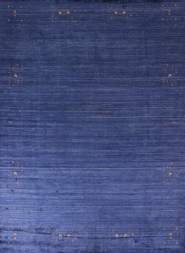 Blue Striped Silk Gabbeh Oriental Area Rug 9x11