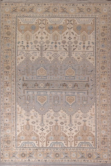 Ivory Geometric Khotan Oriental Area Rug 9x12
