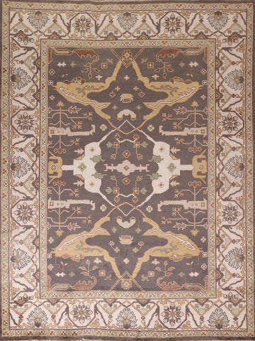 All-Over Gray & Ivory Oushak Indian Area Rug 8x10