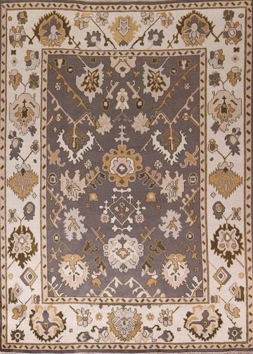 Dark Gray & Ivory Wool Oushak Oriental Area Rug 9x12