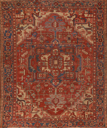 Pre-1900 Antique Vegetable Dye Heriz Serapi Persian Area Rug 9x11