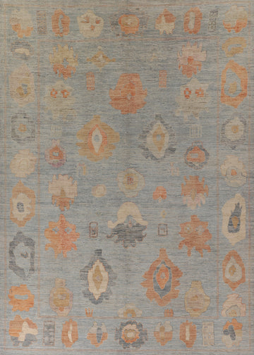 Vegetable Dye Blue Oushak Turkish Area Rug 9x12