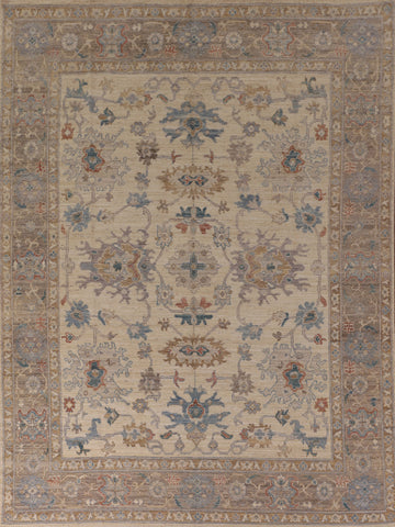 Beige Floral Oushak Vegetable Dye Area Rug 8x10