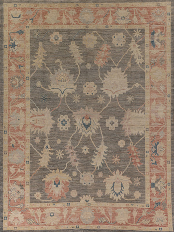 Vegetable Dye Gray Oushak Turkish Area Rug 9x11