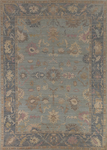Light Blue Turkish Oushak Vegetable Dye Area Rug 9x12