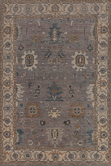 Gray Turkish Wool Oushak Vegetable Dye Area Rug 6x9