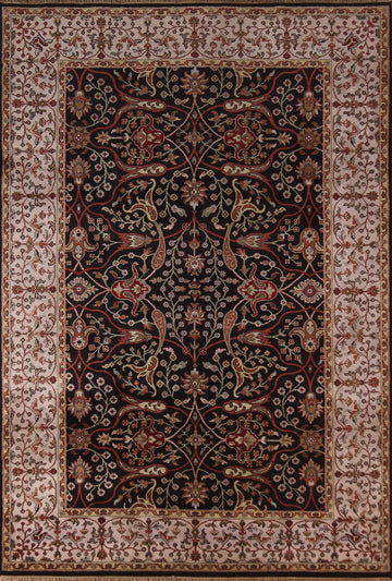 Handmade Black Agra Oriental Area Rug 6x9