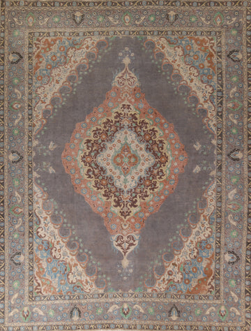 Vintage Gray Tabriz Persian Area Rug 10x12