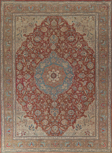 Orange Floral Tabriz Persian Area Rug 9x12