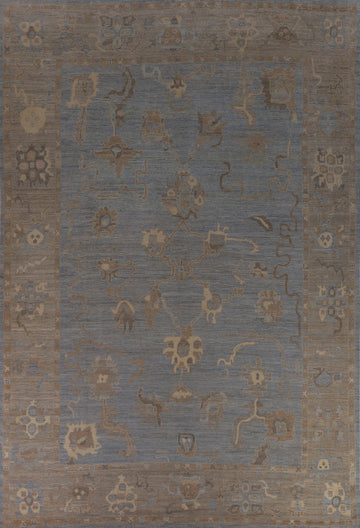 Blues & Grays Oushak Vegetable Dye Turkish Large Rug 10x14
