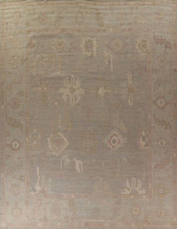 Earth Tone Oushak Vegetable Dye Wool Large Rug 12x14