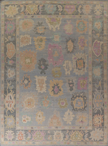 Light Blue Oushak Vegetable Dye Turkish Large Rug 10x14