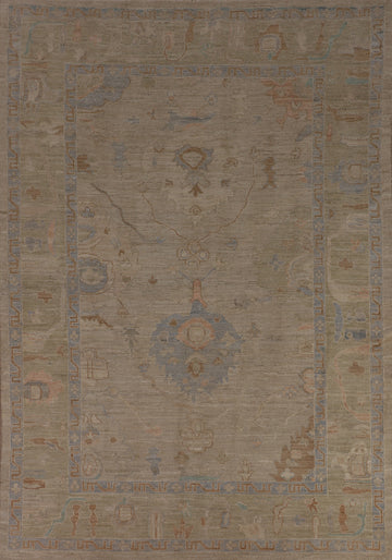 Earth Tone Wool Oushak Turkish Area Rug 7x10