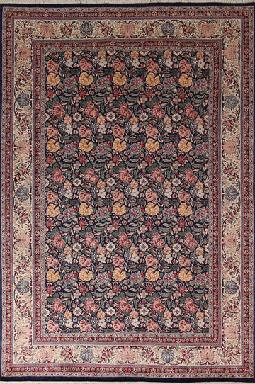 Blue Floral Aubusson Vegetable Dye Area Rug 6x9