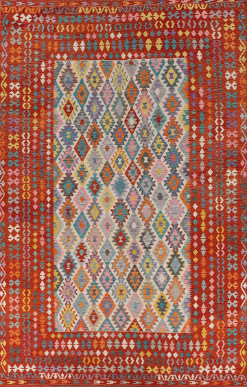 Palace Size Geometric Kilim Reversible Wool Rug 10x16