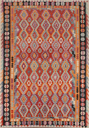Flat Weave Orange Kilim Wool Area Rug 8x11