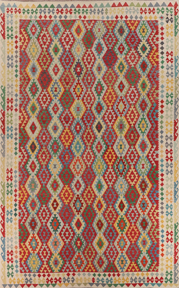 Geometric Multicolor Kilim Oriental Large Rug 10x16