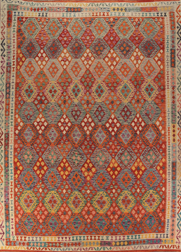 South Western Style Wool Kilim Oriental Area Rug 10x13
