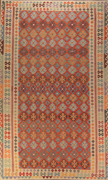 Geometric Trellis Wool Kilim Oriental Large Rug 10x16