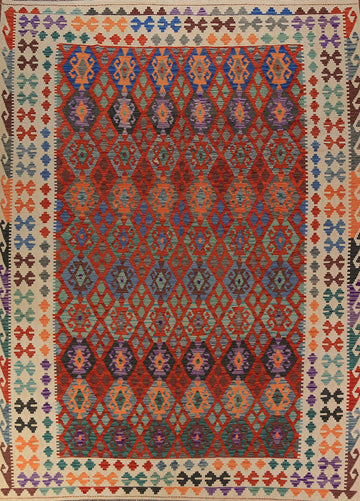 Trellis Wool Geometric Kilim Oriental Area Rug 9x12