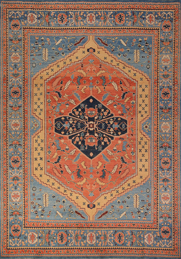 Orange Wool Handmade Heriz Oriental Area Rug 6x9