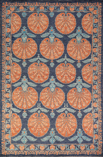 Blue & Orange Ziegler Vegetable Dye Area Rug 6x9