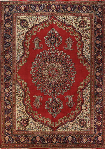 Red Wool Medallion Tabriz Persian Area Rug 10x13