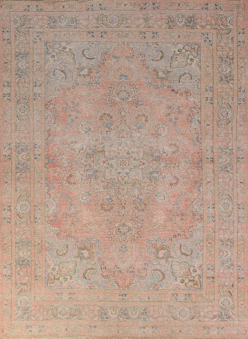 Pink Wool Medallion Mashad Persian Area Rug 6x9