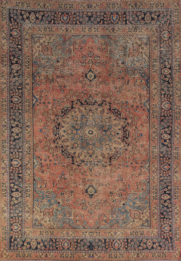 Medallion Wool Pink Mashad Persian Area Rug 6x9