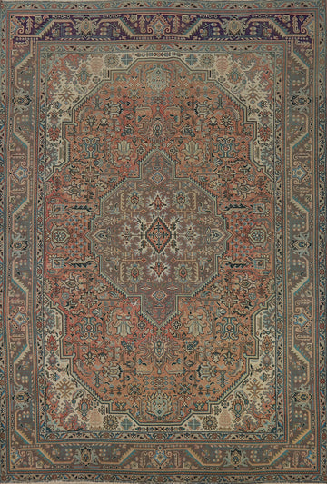 Geometric Wool Tabriz Persian Area Rug 7x10