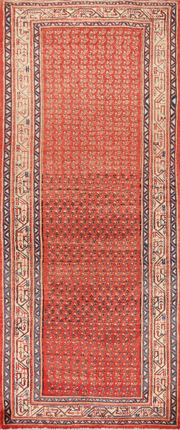 All-Over Wool Boteh Botemir Persian Runner Rug 4x10
