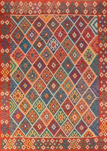 Geometric Kilim Reversible Wool Area Rug 8x11