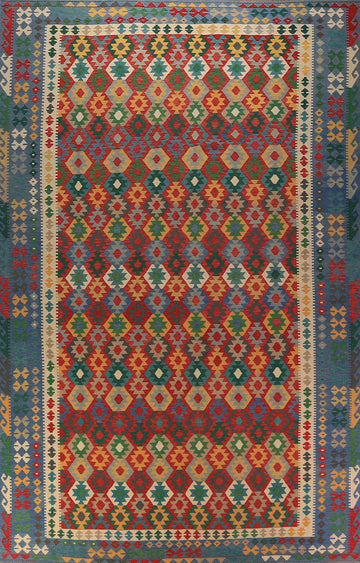 Palace Size Geometric Kilim Oriental Wool Rug 10x16