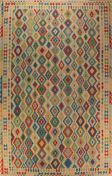 All-Over Wool Palace Size Kilim Oriental Rug 10x16