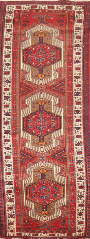 Tribal Wool Geometric Ardebil Persian Runner Rug 3x11
