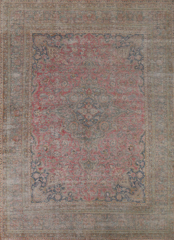 Handmade Pink Floral Mashad Persian Area Rug 10x12