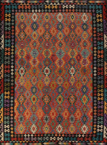 Wool Geometric Kilim Living Room Area Rug 9x12