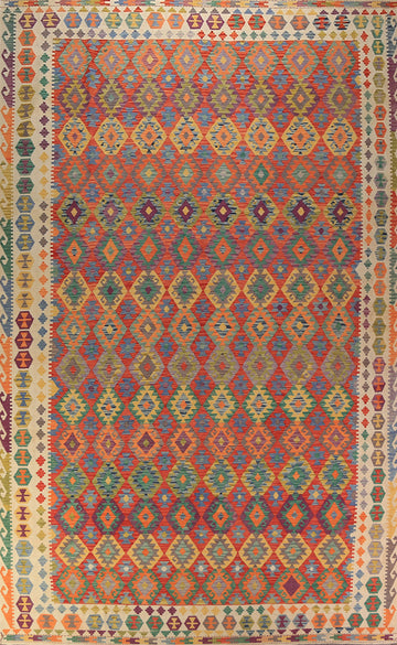 Flat Weave Wool Kilim Oriental Large Rug 10x17