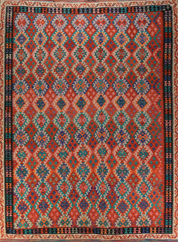Flat Weave Orange Wool Kilim Oriental Area Rug 10x13