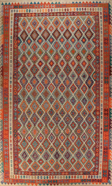 Geometric Wool Kilim Oriental Large Rug 10x16