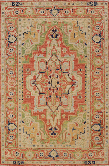 Orange & Green Heriz Serapi Vegetable Dye Accent Rug 3x5